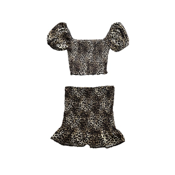 Fashion Nova Dresses & Skirts - SMOCKED LEOPARD PRINT TOP & SKIRT SET • SIZE S • FASHION NOVA • NWT
